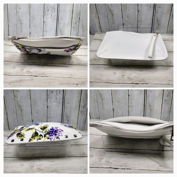 White House Black Market Vegan Lthr White Floral Zip Multi-Pocket Wristlet NWOT - Picture 5 of 10